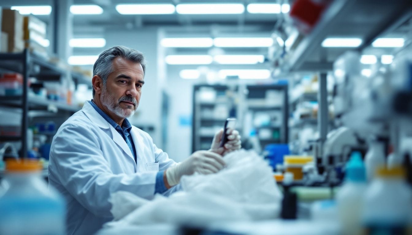 A doctor in a hospital lab working on new medical innovations.