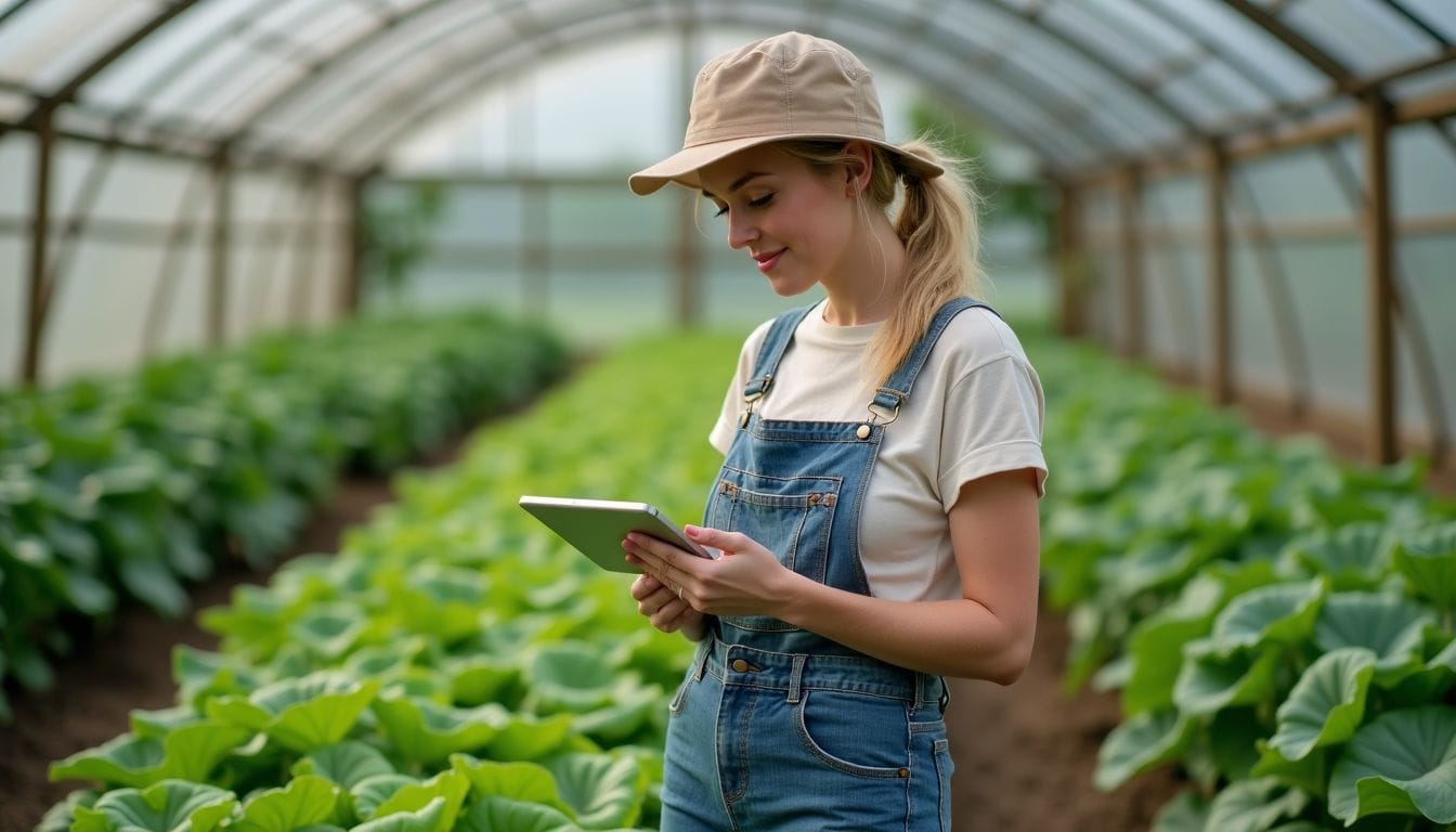 A woman uses innovative irrigation techniques on an organic farm.