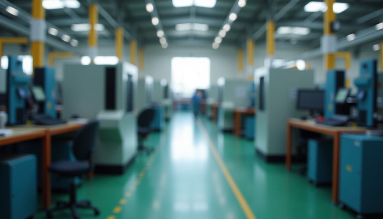 A factory floor filled with modern machinery and equipment for research and development.